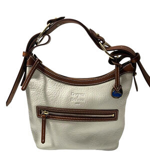 Dooney & Bourke Pebbled Bone/White/Brown Leather Handbag Duck Logo Charm